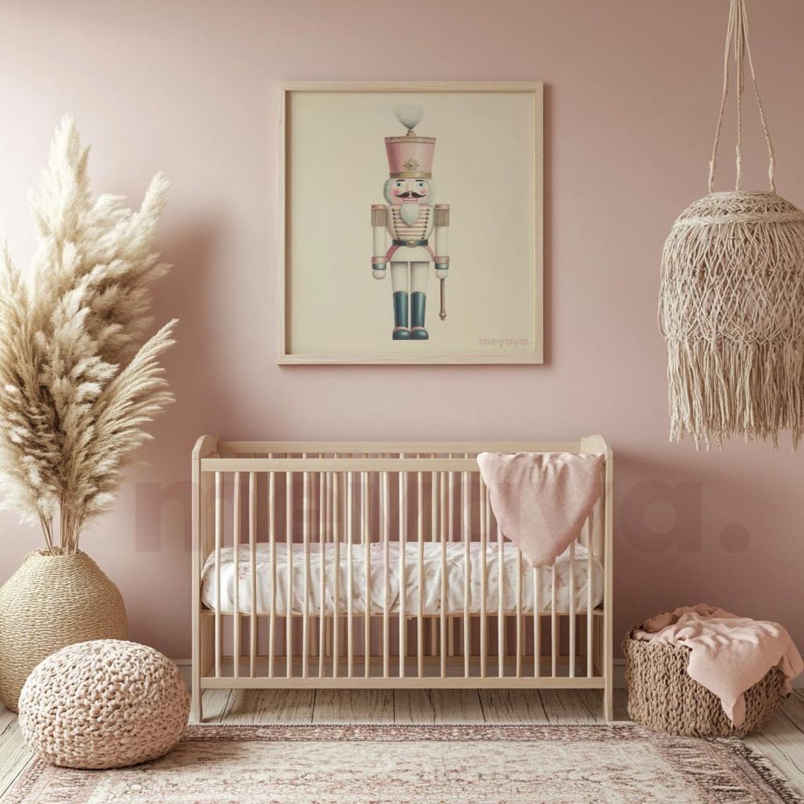 Pastel Nutcracker Teal Boots Minimalist Pink Christmas Nursery Poster - Image 2