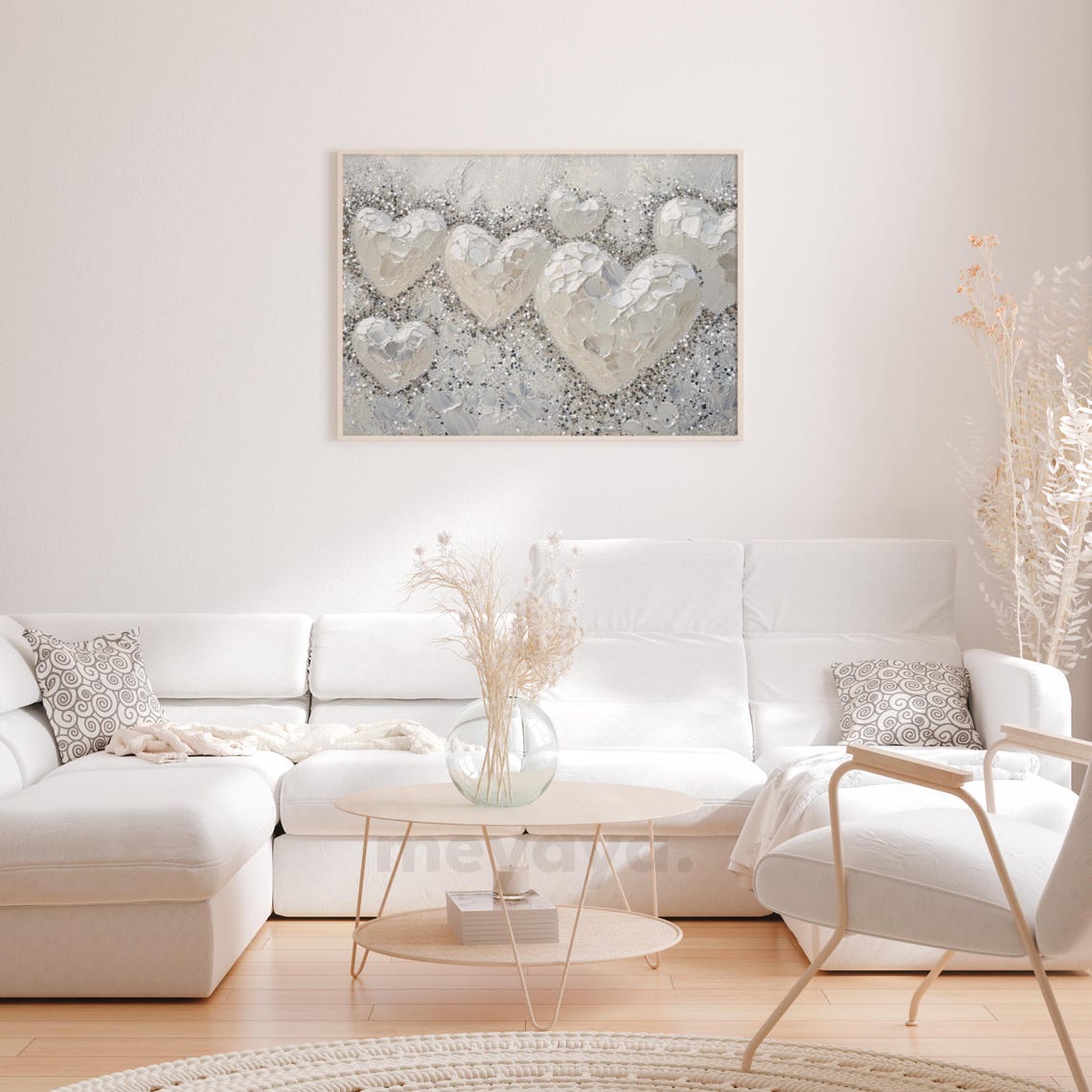 Silver White Hearts Glitter Textured Romantic Valentines Print - Image 2