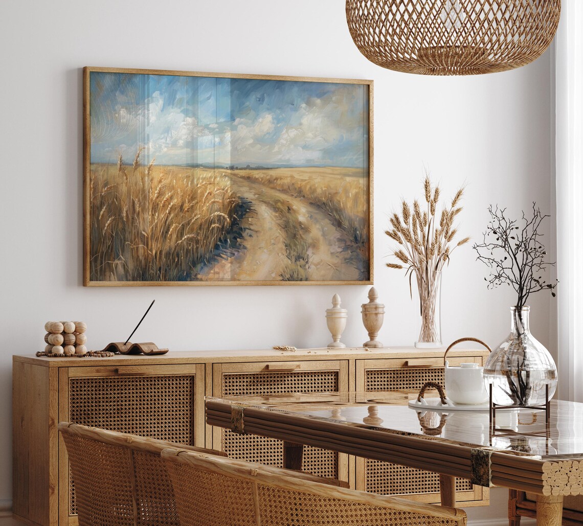 Golden Wheat Field Path Blue Sky Vintage Countryside Road Poster - Image 5