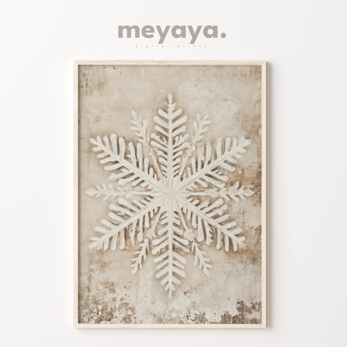 Snowflake Vintage Christmas Seasonal Art Print, Rustic - Image 3
