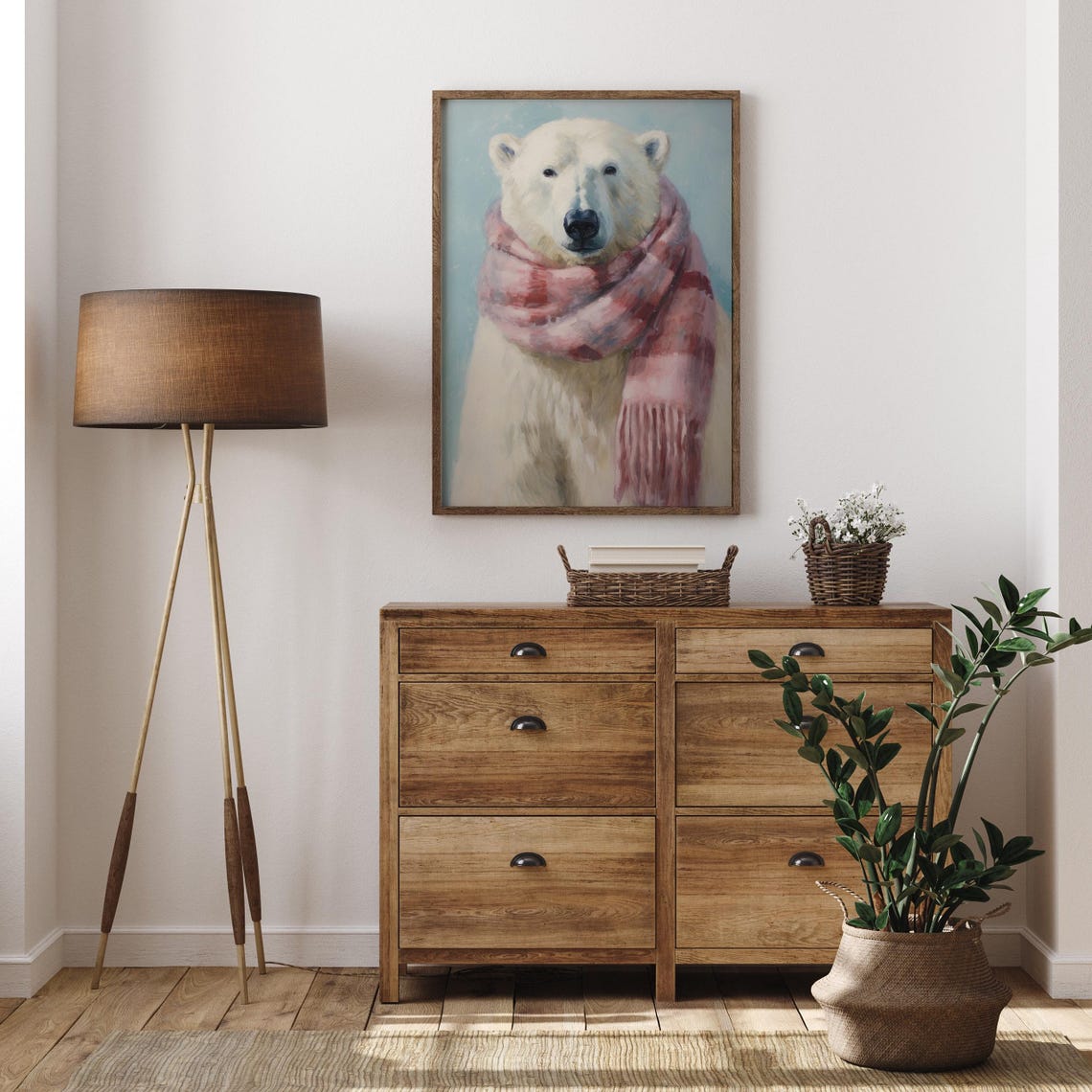 Cute Polar Bear In Pink Plaid Scarf Winter Animal Portrait Poster - Image 6
