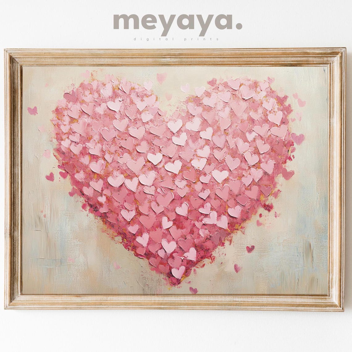 Pink Hearts Confetti Textured Romantic Valentines Love Wall Print