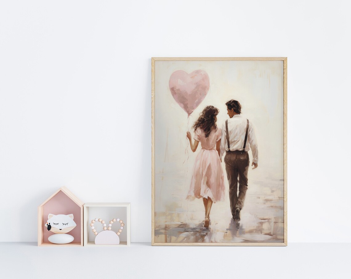 Romantic Walk Pink Heart Vintage Love Art Print - Image 2