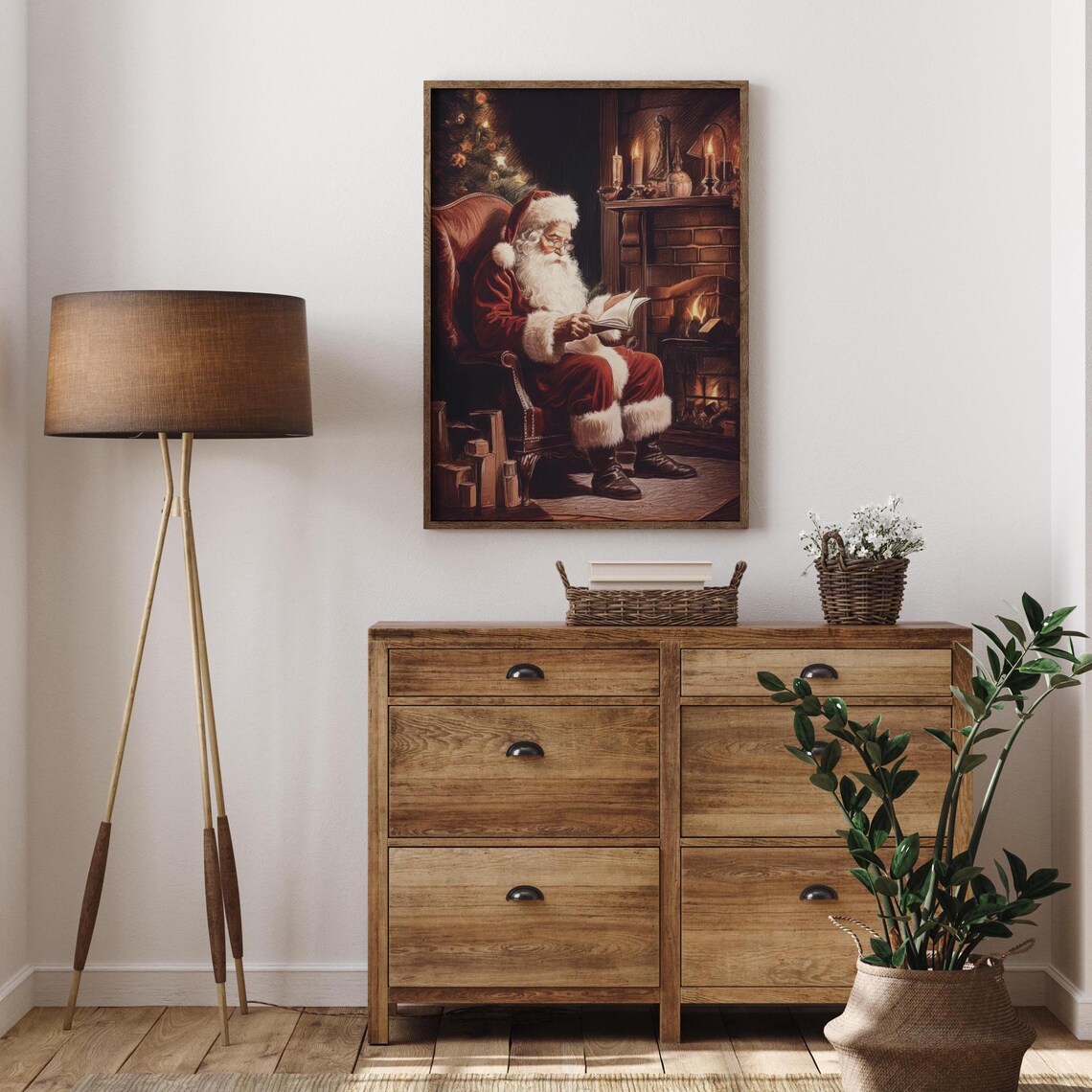 Santa Claus Print Santa Reading A Book Vintage Christmas Painting Xmas Wall Art Red Santa Poster Christmas Dark Academia Holiday Decor - Image 4