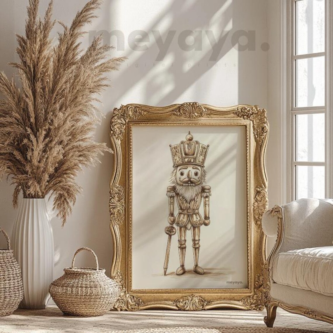 Nutcracker Sketch Sepia Line Art Vintage Christmas Soldier Poster - Image 3