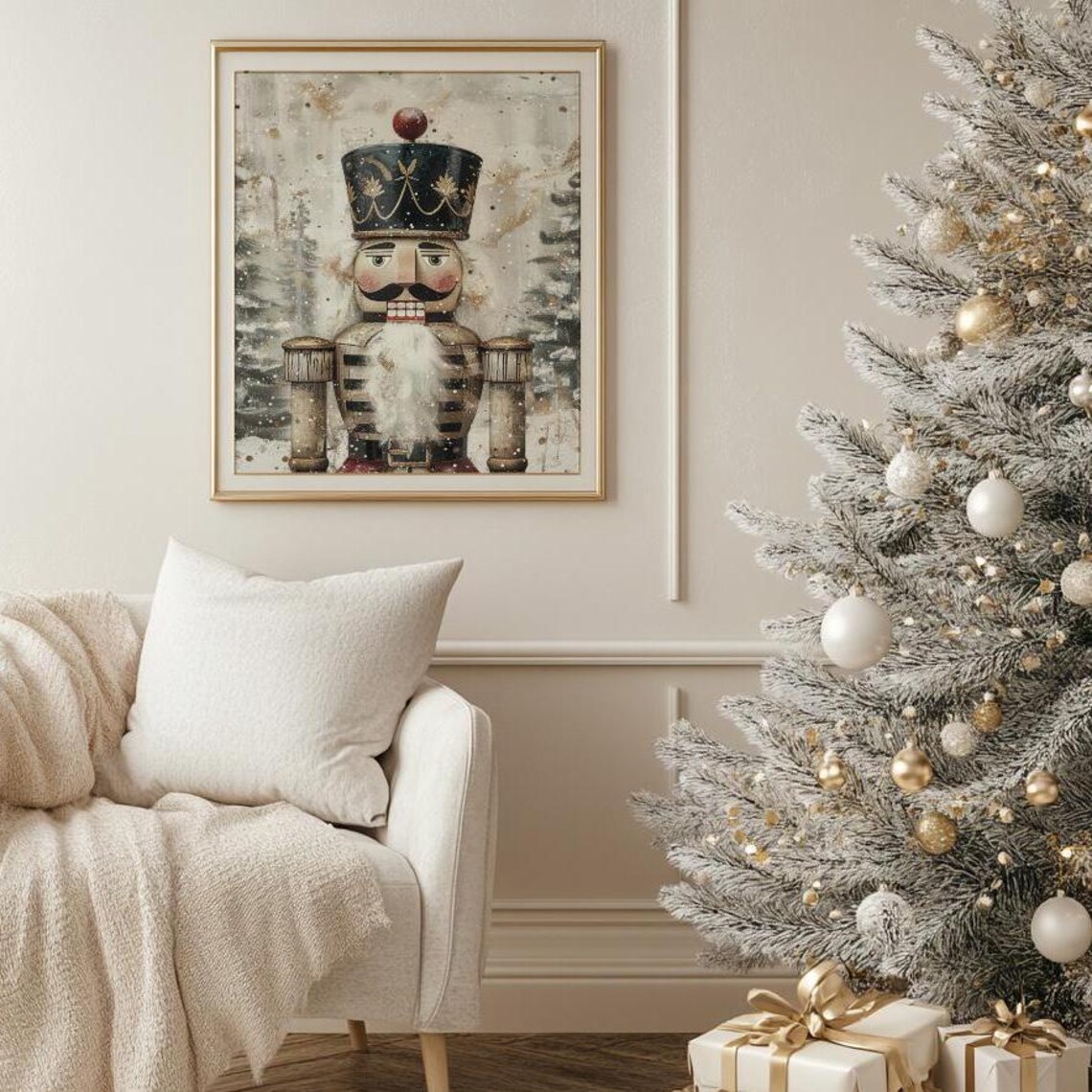 Vintage Gold Nutcracker Christmas Art Print - Image 4