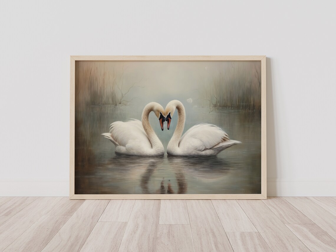 Vintage White Swans Art Print, Romantic Farmhouse Decor - Image 2