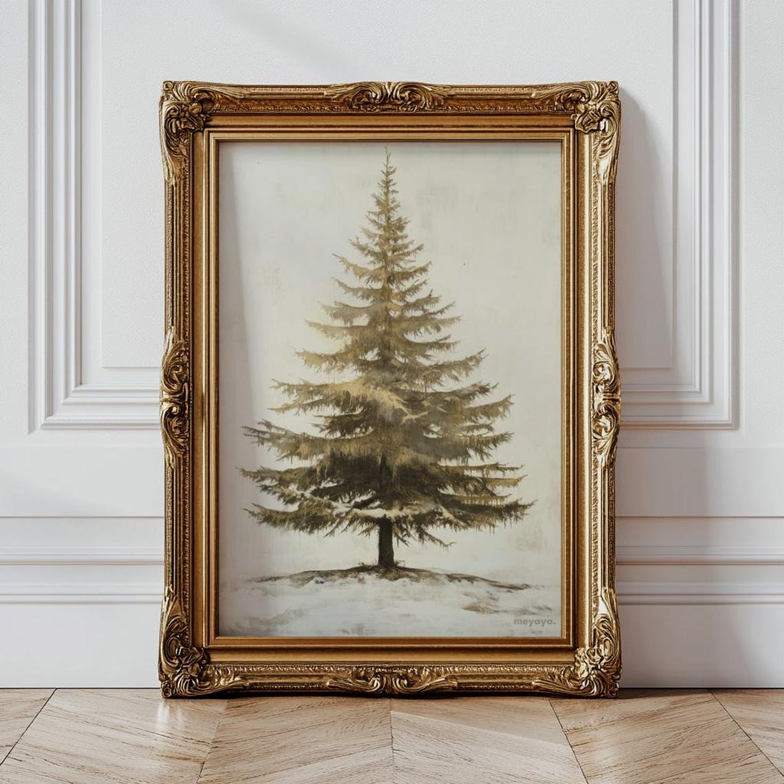 Evergreen Pine Tree Snow Minimalist Neutral Winter Art Poster - Image 6
