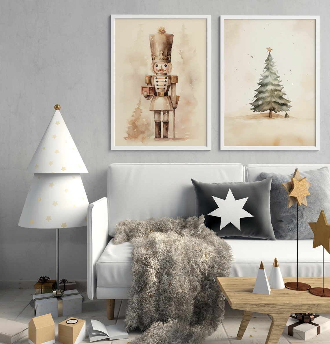 Simple Minimalist Watercolor Christmas Tree With Star Nursery Poster - Image 3