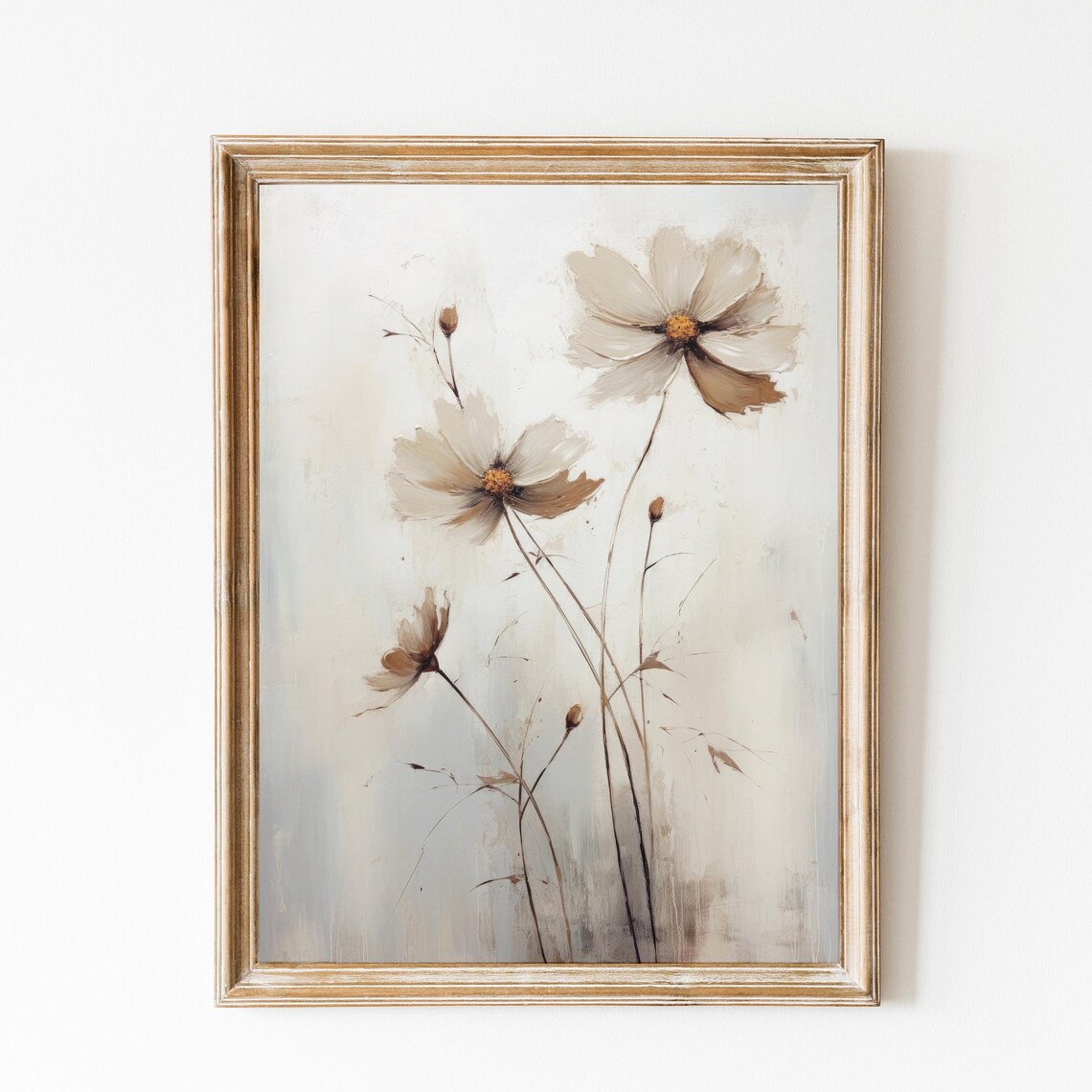 Minimalist White Wildflowers Oil Painting Neutral Botanical Poster