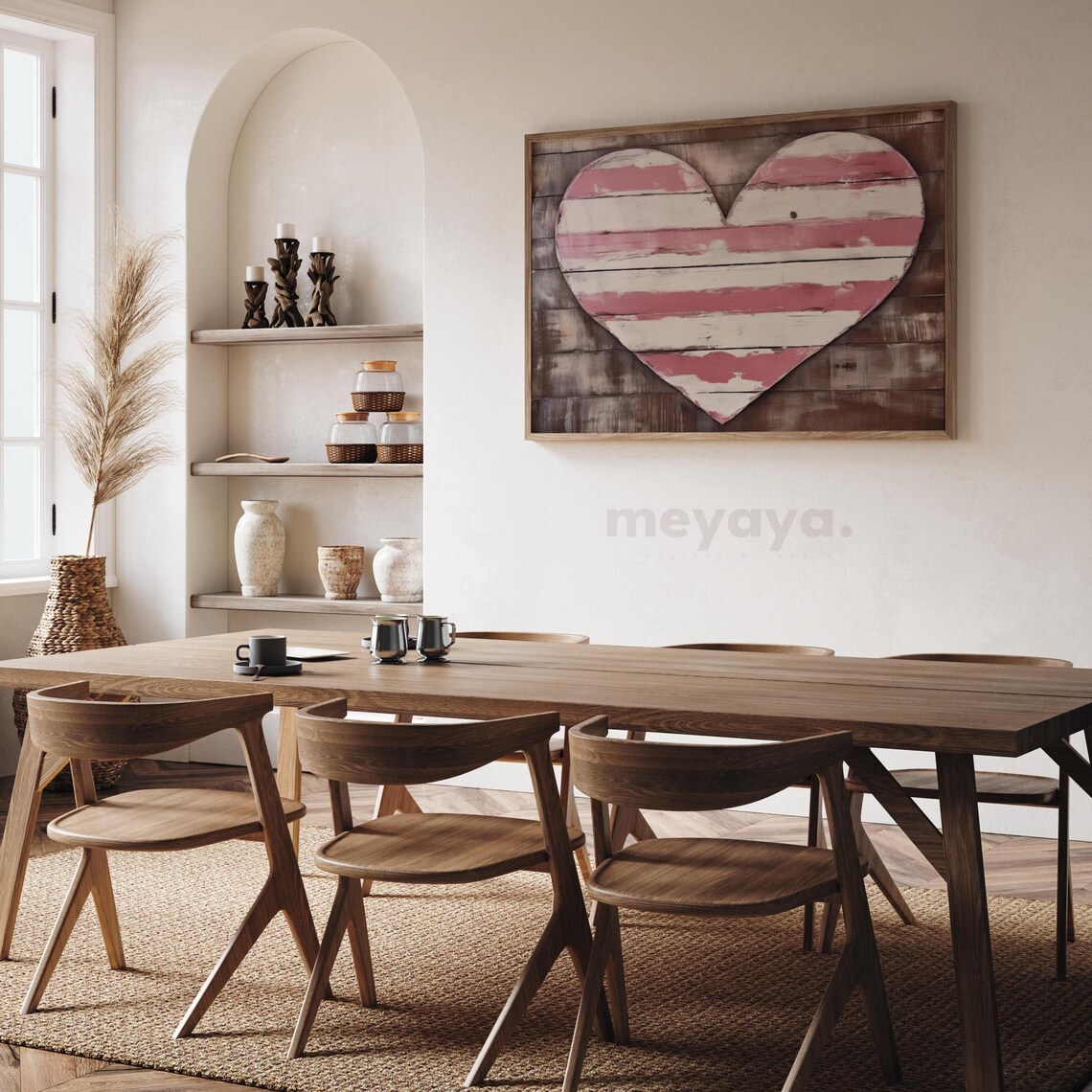 Pink White Striped Rustic Wooden Heart Farmhouse Valentine Poster - Image 5