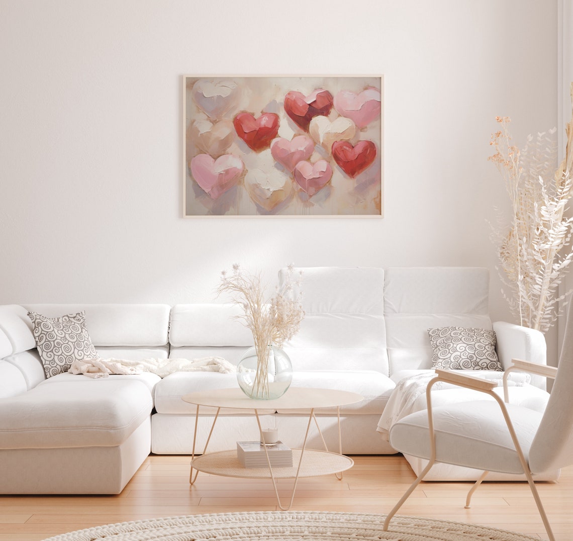 Red Pink White Impasto Hearts Textured Romantic Valentine Poster - Image 2