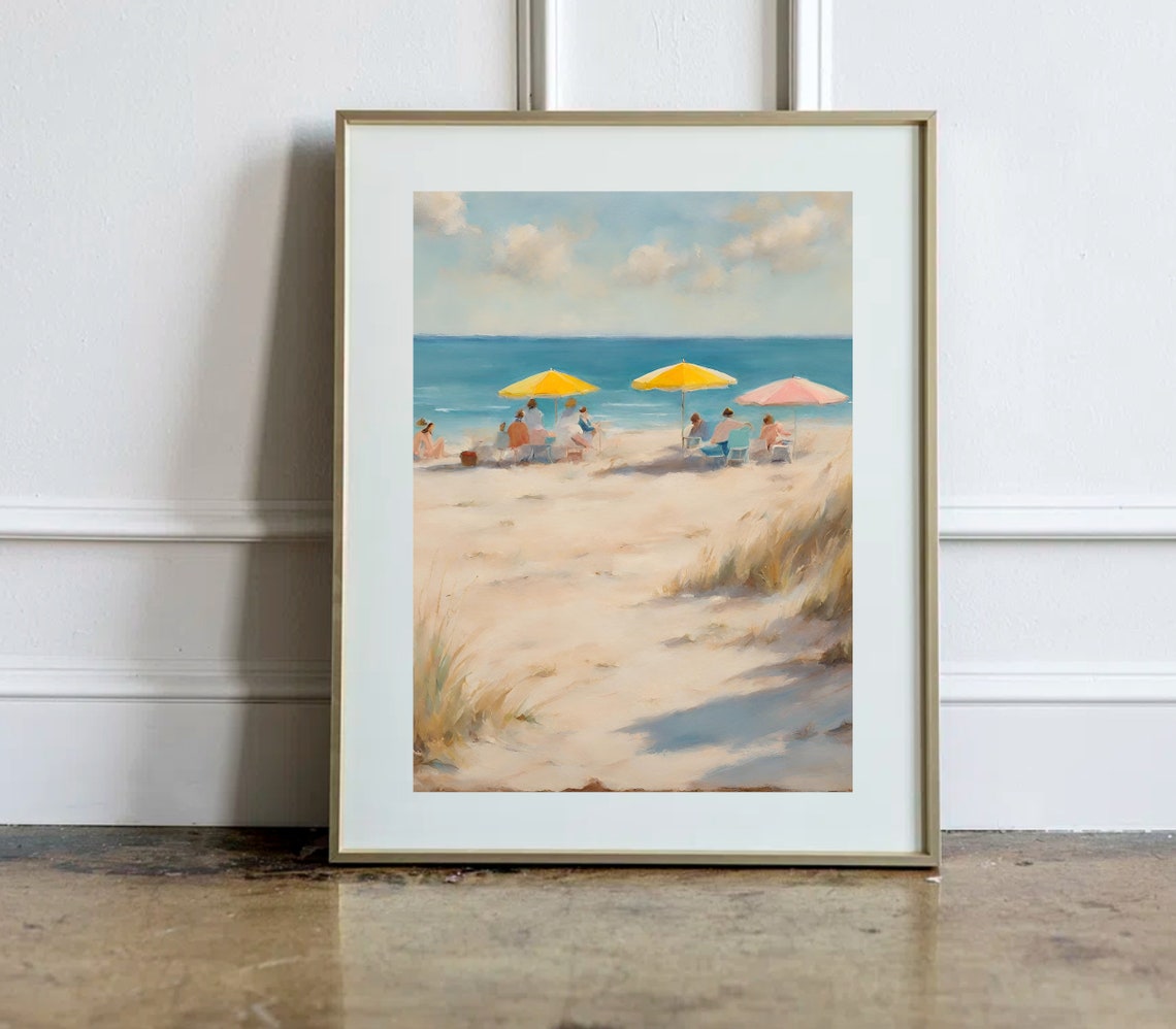 Sunny Beach Day With Colorful Umbrellas On Sandy Shore Poster