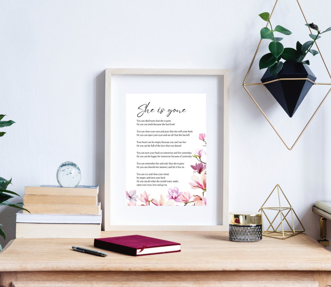 She Is Gone David Harkins Memorial Poem Floral Sympathy Poster - Image 2