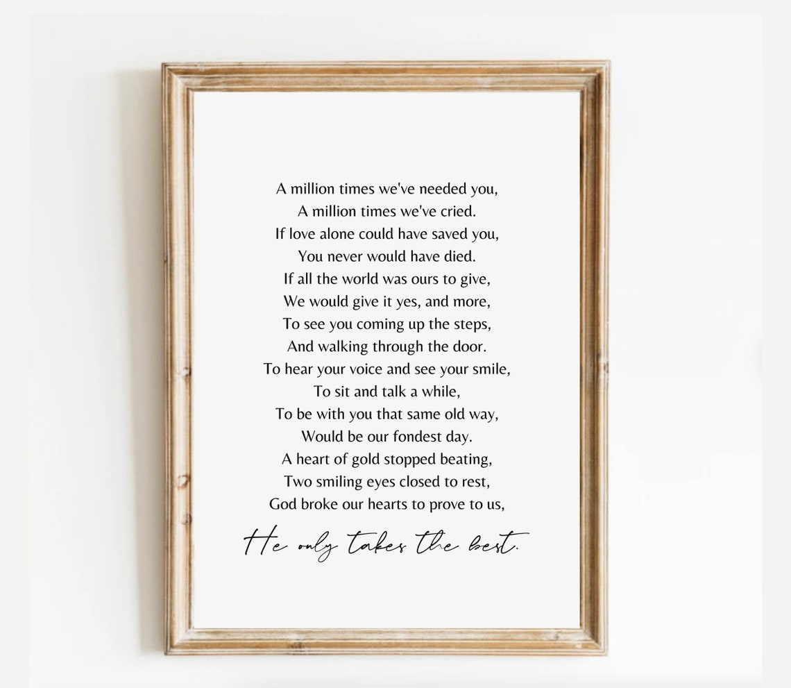 He Only Takes the Best Elegant Minimalist Memorial Verse Poster - Image 3