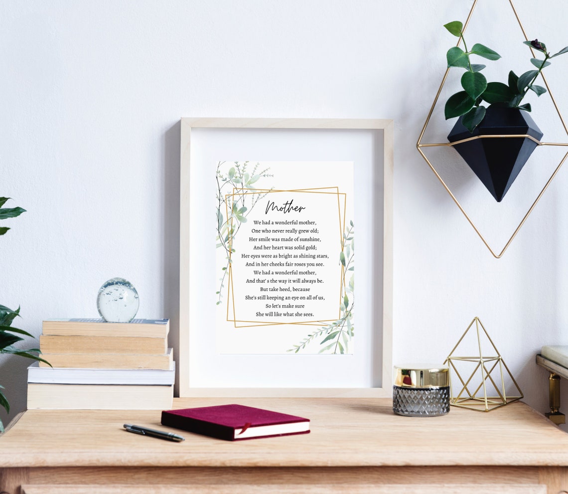 Wonderful Mother Poem Elegant Gold Geometric Frame Memorial Poster - Image 2
