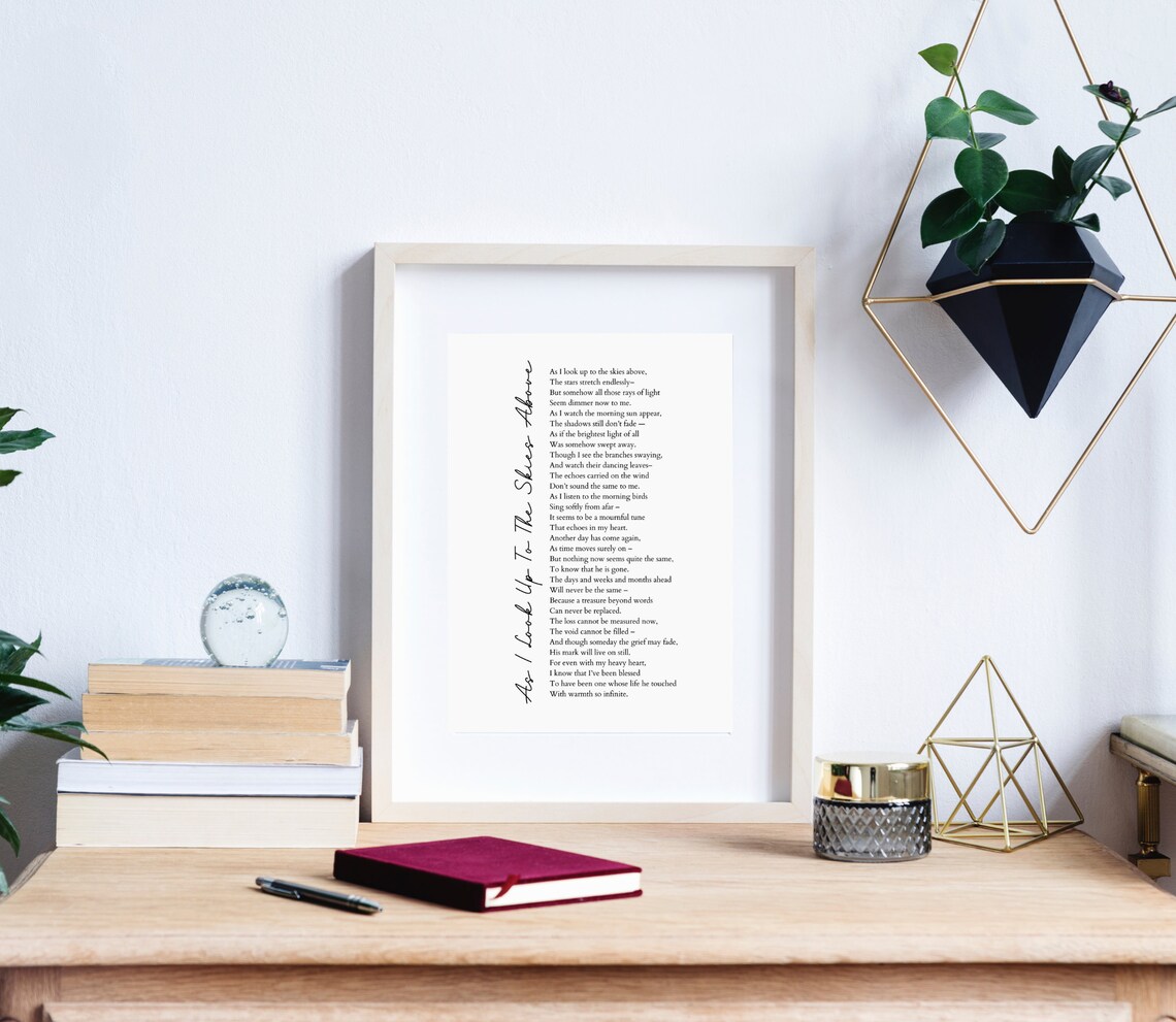 As I Look Up To The Skies Above Memorial Poem White Wall Print - Image 2