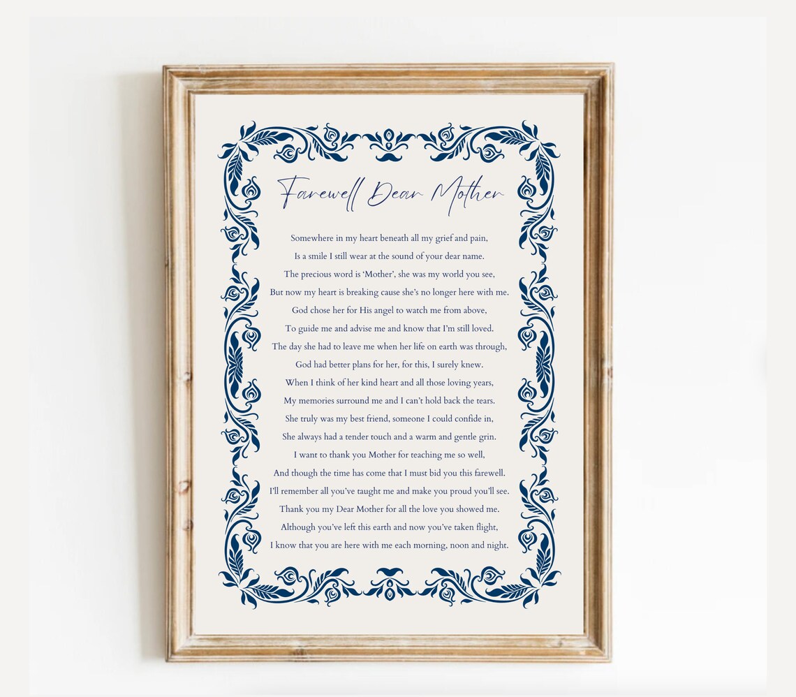 Farewell Dear Mother Navy Ornate Floral Border Memorial Poster - Image 2