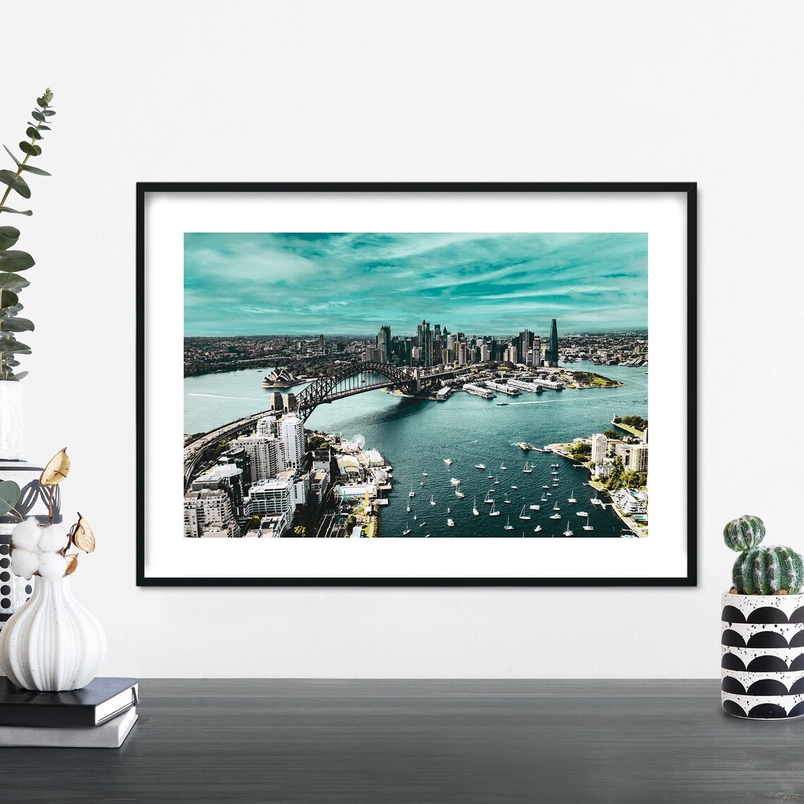 Sydney Harbour Bridge Skyline Turquoise Wide Aerial Photo Poster