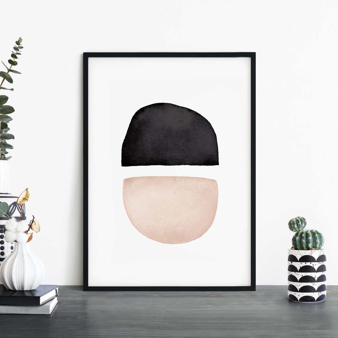 Abstract Black Blush Half Circles Minimalist Balance Modern Poster