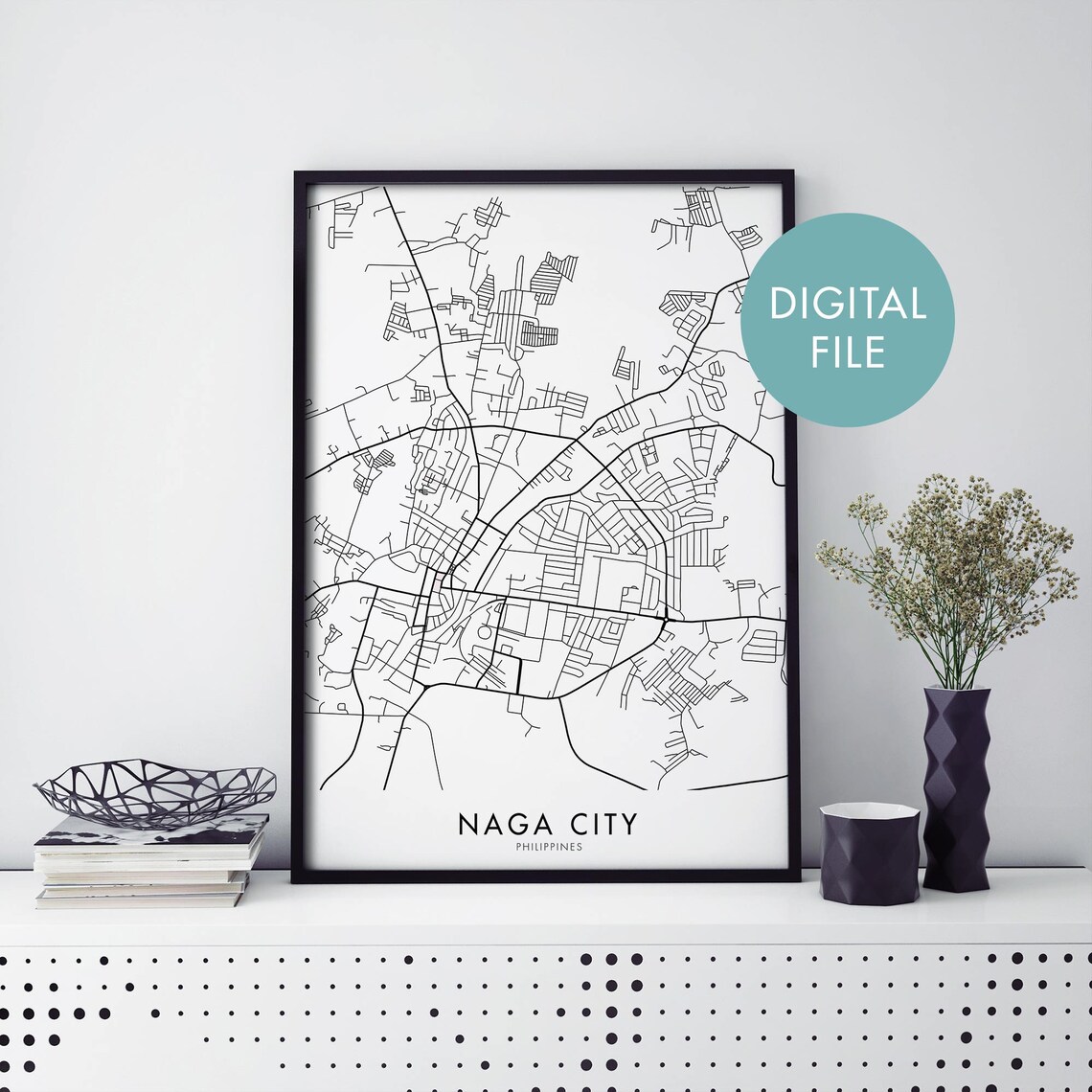 Naga City Philippines Map Art Print, Travel Poster