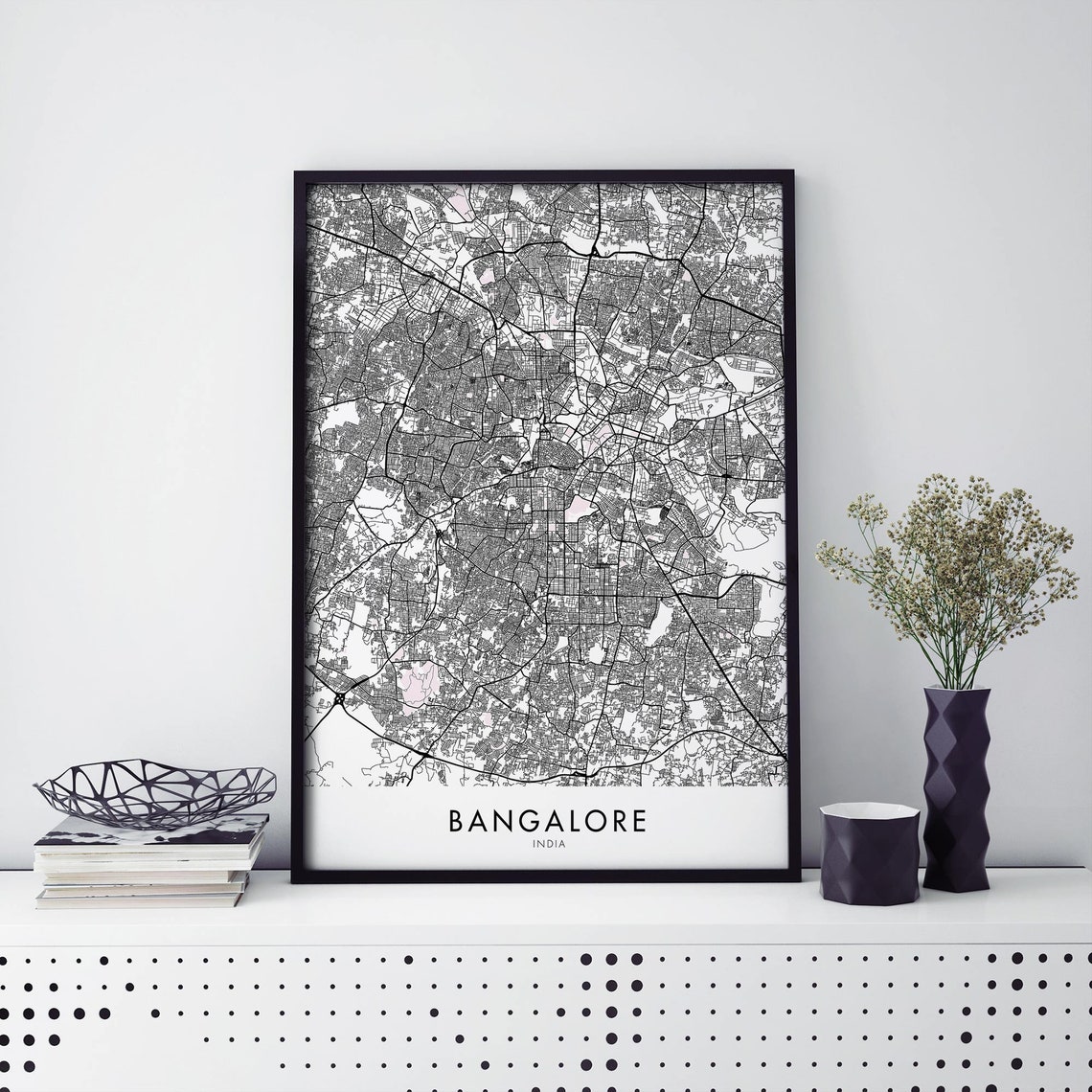 Bangalore India Dramatic Black Street Map Digital File Poster