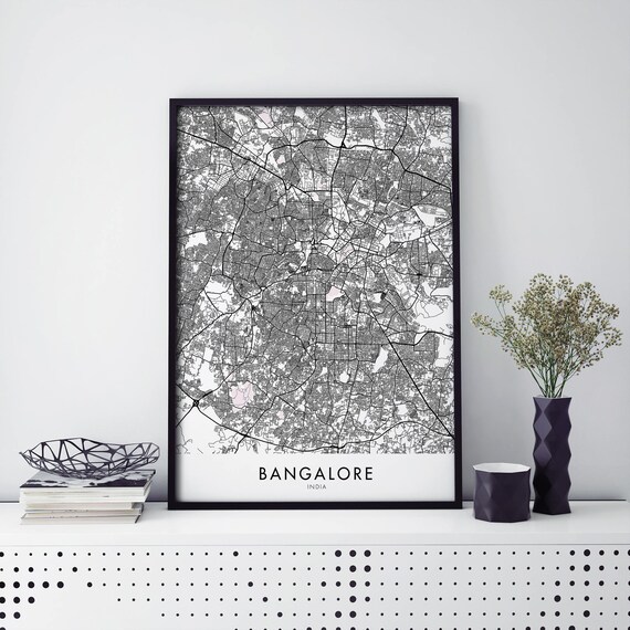 Bangalore India Dramatic Black Street Map Digital File Poster