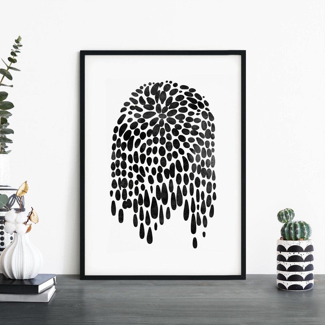 Dripping Black Dot Fountain Head Monochrome Abstract Art Poster