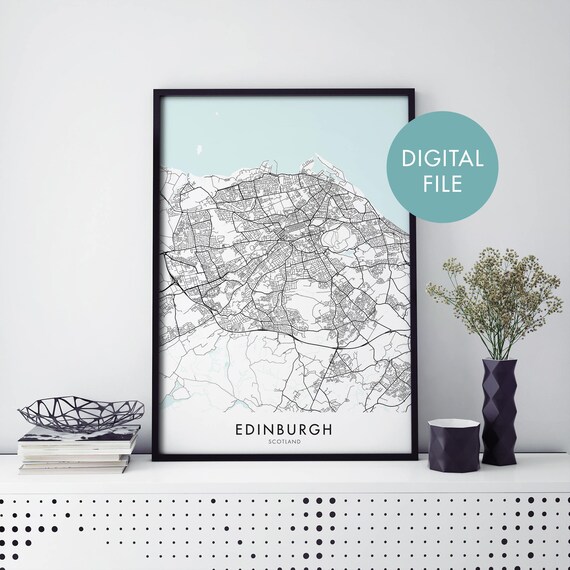 Edinburgh Scotland Black And White City Map Street Plan Poster