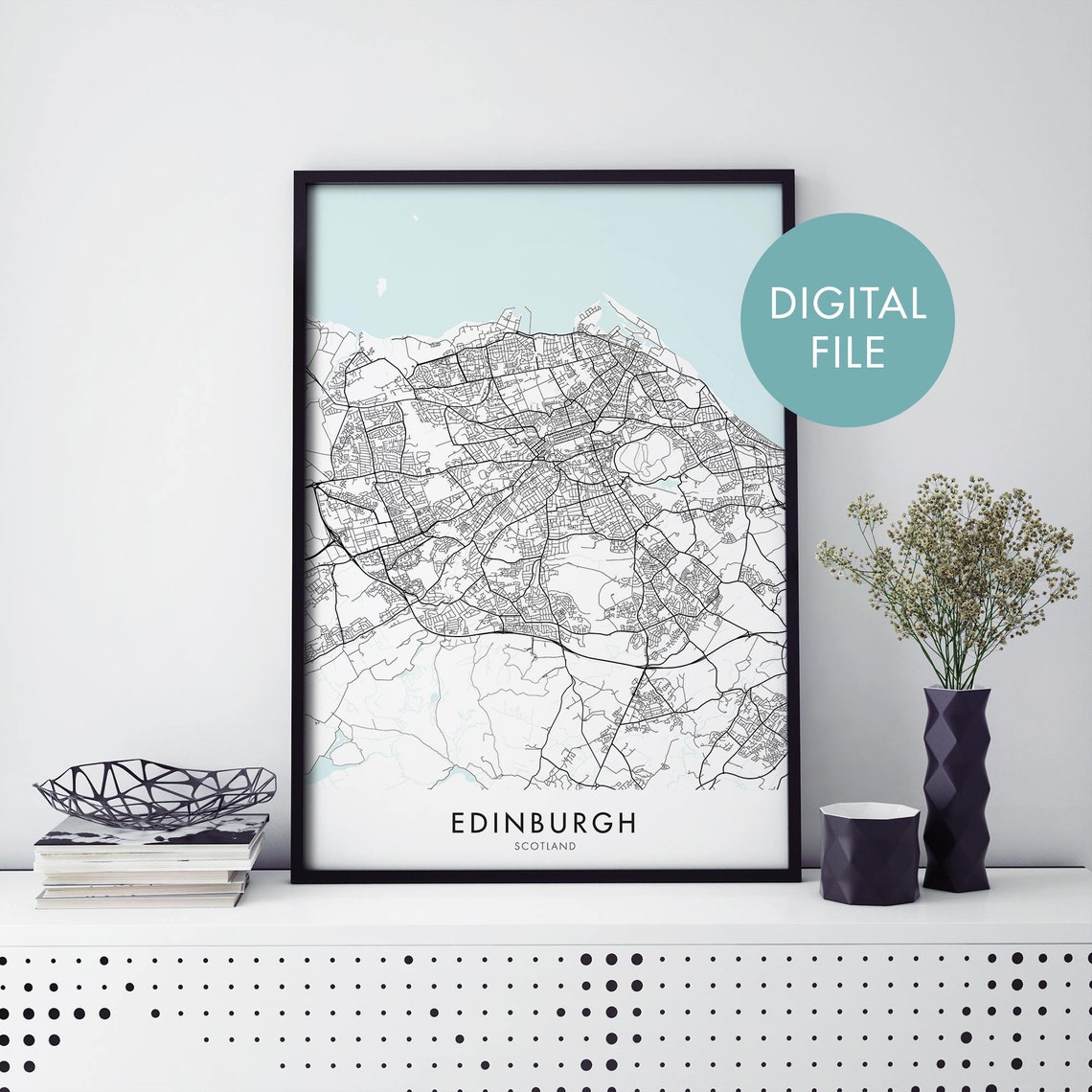Edinburgh Scotland Black And White City Map Street Plan Poster