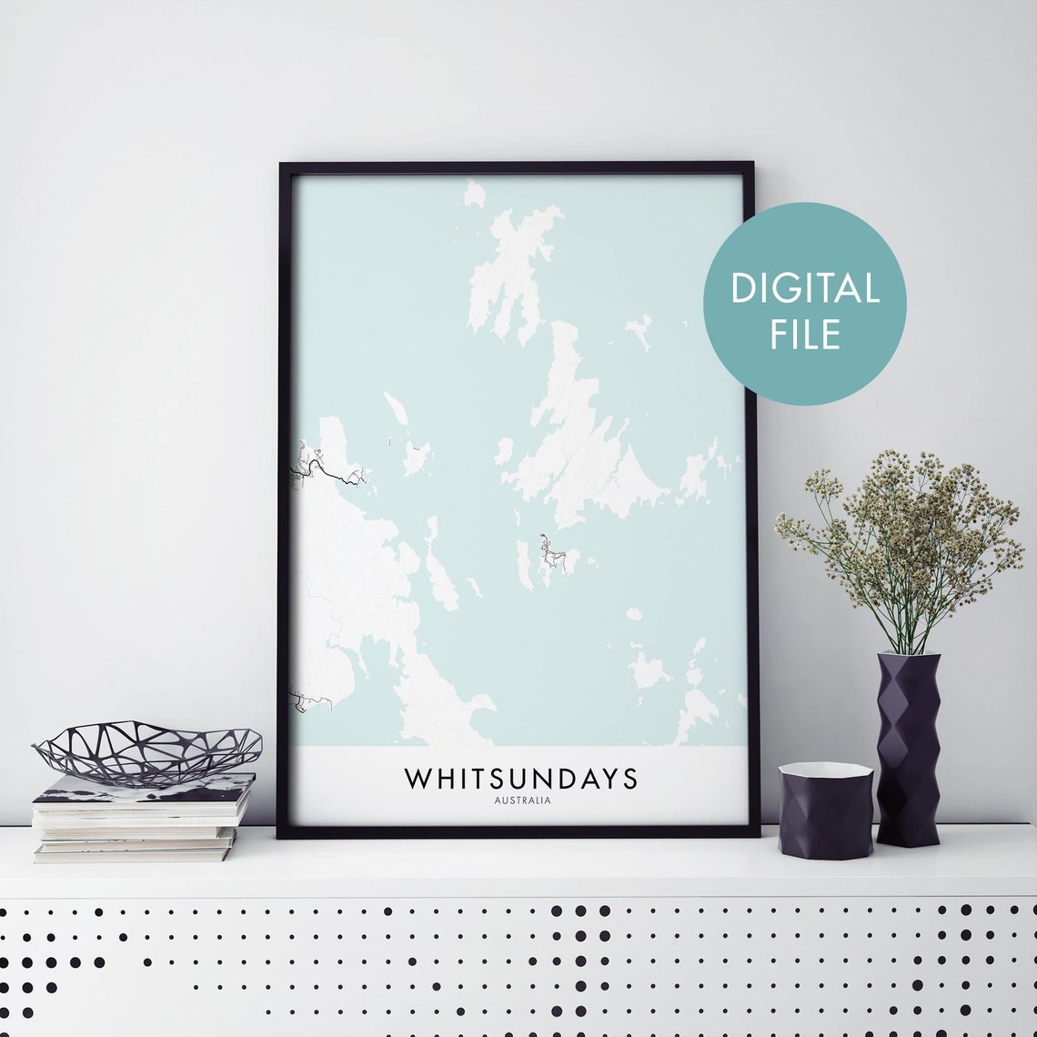 Whitsundays Australia Minimal Teal Map Coastal Travel Art Poster