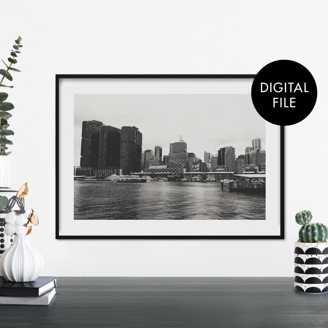 Barangaroo Sydney Harbour Black and White Digital Photo Poster