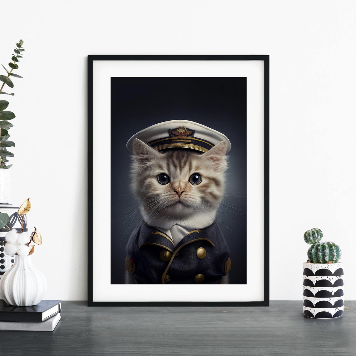 Cute Kitten In Sailor Captain Uniform Navy Cap Funny Cat Poster