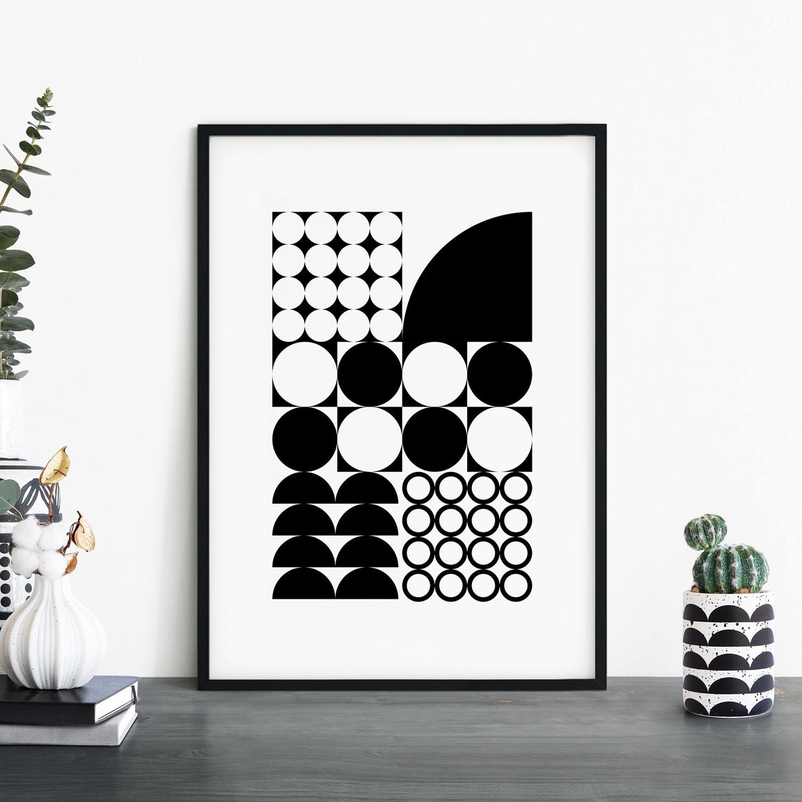 Checkers Modern Black And White Geometric Circles Abstract Poster