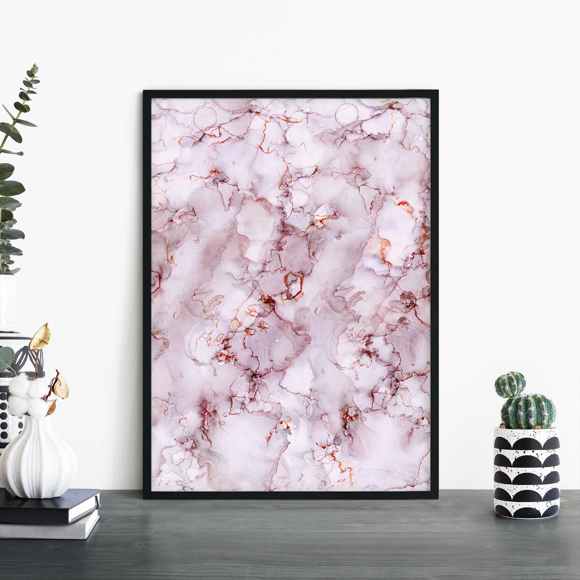 Blush Pink Marbled Ink Abstract Watercolor Vein Texture Wall Art