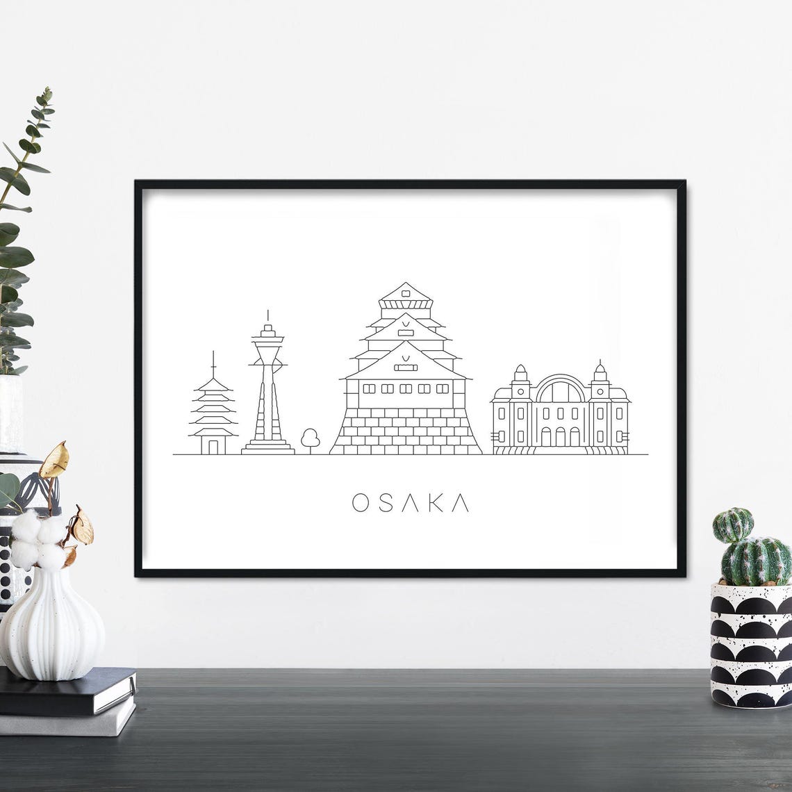 Osaka City Skyline Linear Illustration Print Wall Art 4x6 5x7 A4 A3 A2 A1
