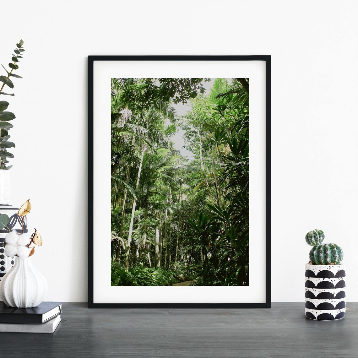 Lush Green Rainforest Palm Trees Photography Framed Art Poster