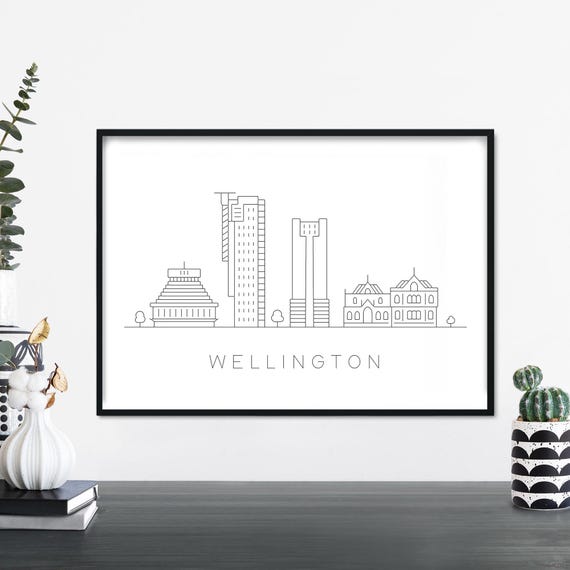 Wellington City Skyline Linear Illustration Print Wall Art 4x6 5x7 A4 A3 A2 A1