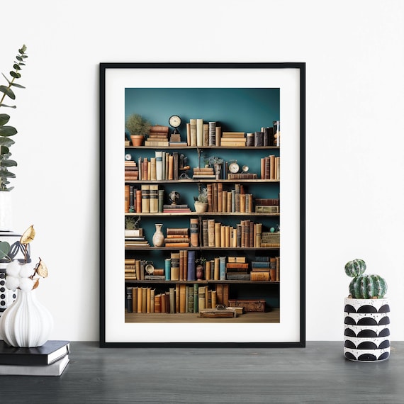 Vintage Library Bookshelf Cozy Reading Room Photo Print Decor