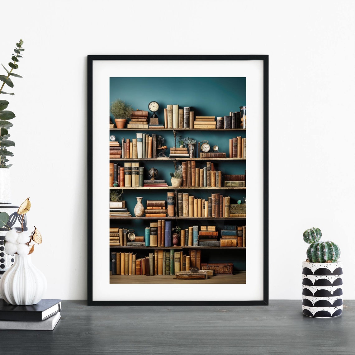 Vintage Library Bookshelf Cozy Reading Room Photo Print Decor
