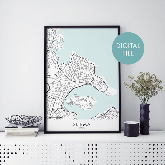 Sliema Malta City Map, Travel Poster
