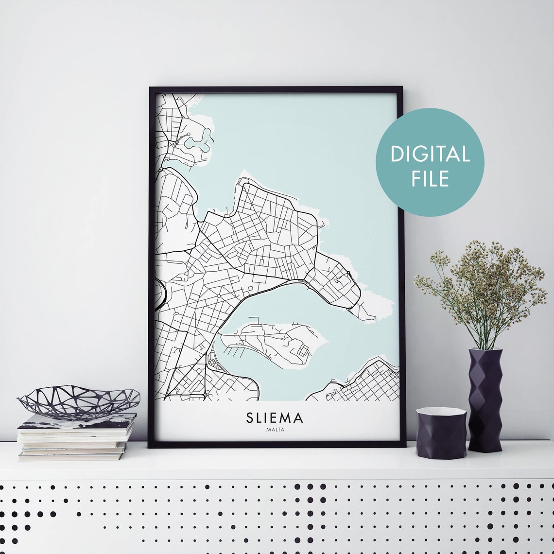 Sliema Malta City Map, Travel Poster