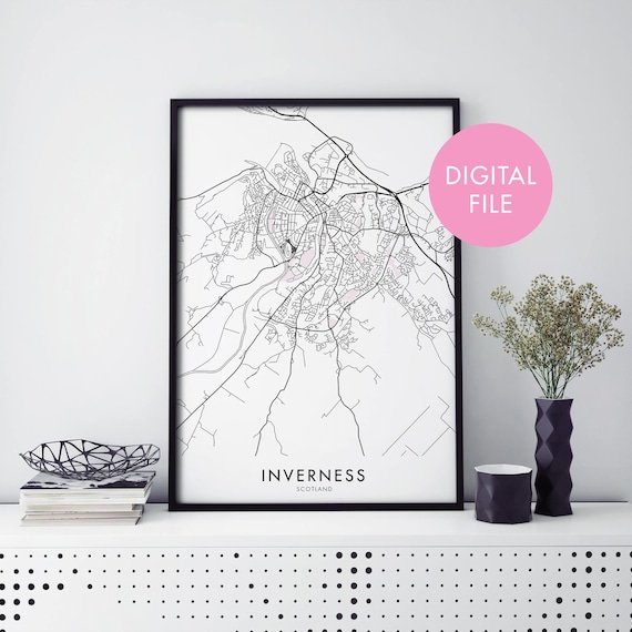 Inverness Scotland City Map Street Plan Minimalist Travel Poster