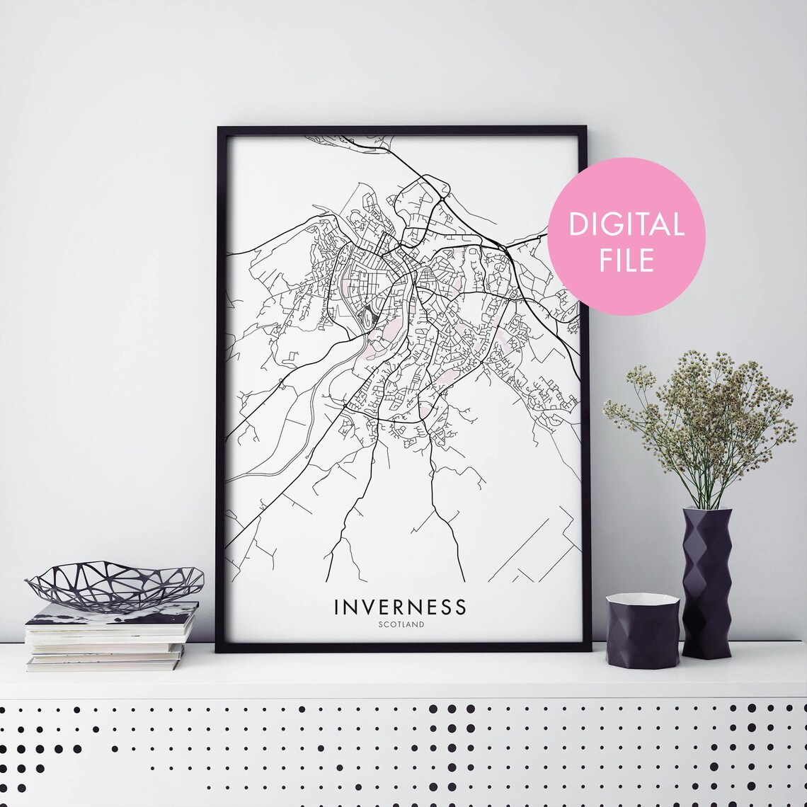Inverness Scotland City Map Street Plan Minimalist Travel Poster