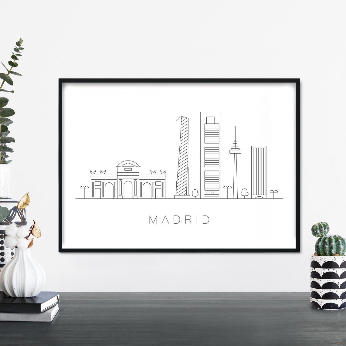 Madrid City Skyline Linear Illustration Print Wall Art 4x6 5x7 A4 A3 A2 A1