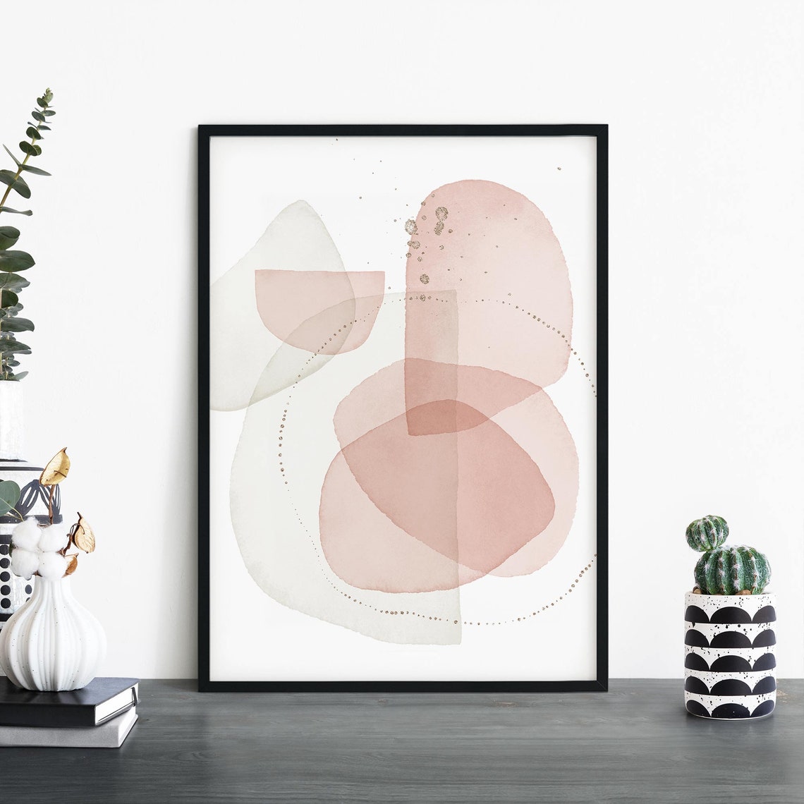 Blush Pink Watercolor Organic Abstract Shapes Modern Art Print
