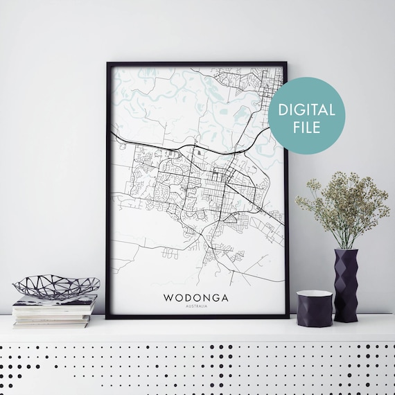 Wodonga Victoria Australia City Street Map Minimal Line Art Poster
