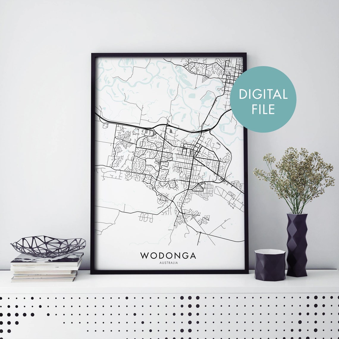 Wodonga Victoria Australia City Street Map Minimal Line Art Poster