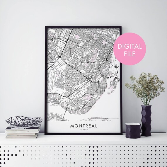 Montreal Canada City Street Map Minimalist Digital Download Poster