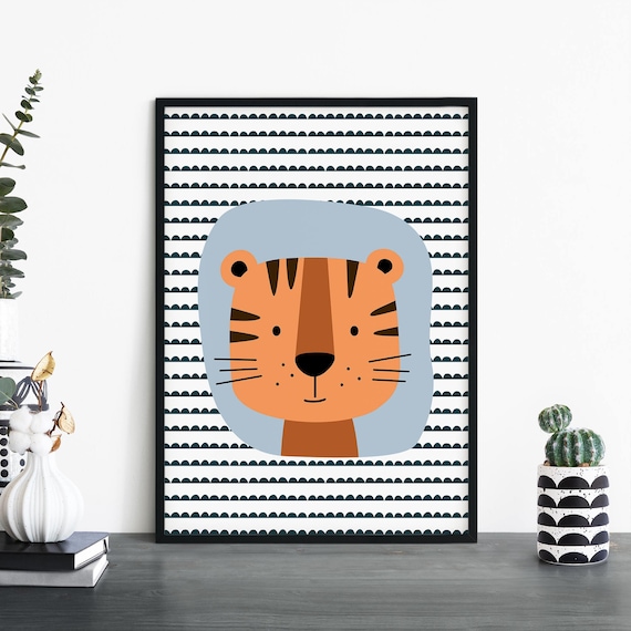 Cute Cartoon Tiger Face Scallop Pattern Kids Nursery Decor Poster